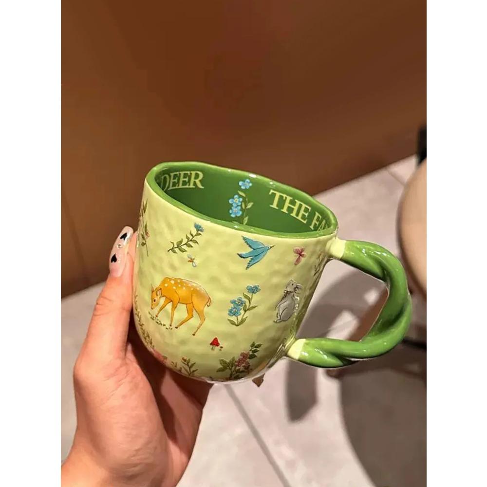 Mori Cloth Texture Ceramic Cup Creative Fried Dough Twists Handle Cartoon Coffee Cup