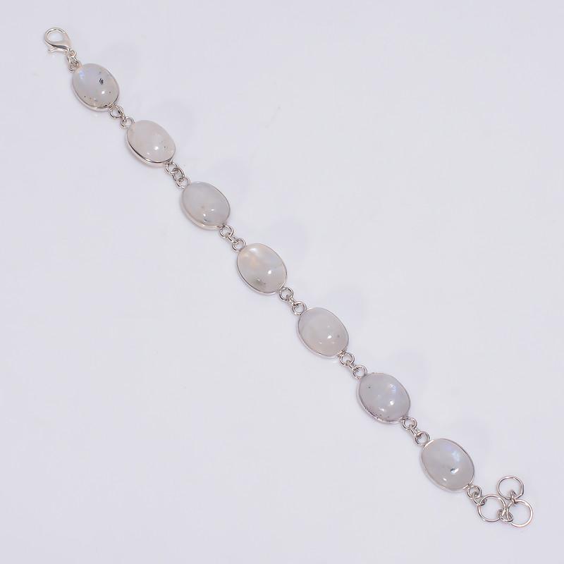 

Fabulous Top Grade Qualite 100% Natural Rainbow Moonstone Oval Shape Ethnic Style Handmade Jewelry 925 Steling Silver Bracelet 7-8 WSJ-4661 7-8 білий