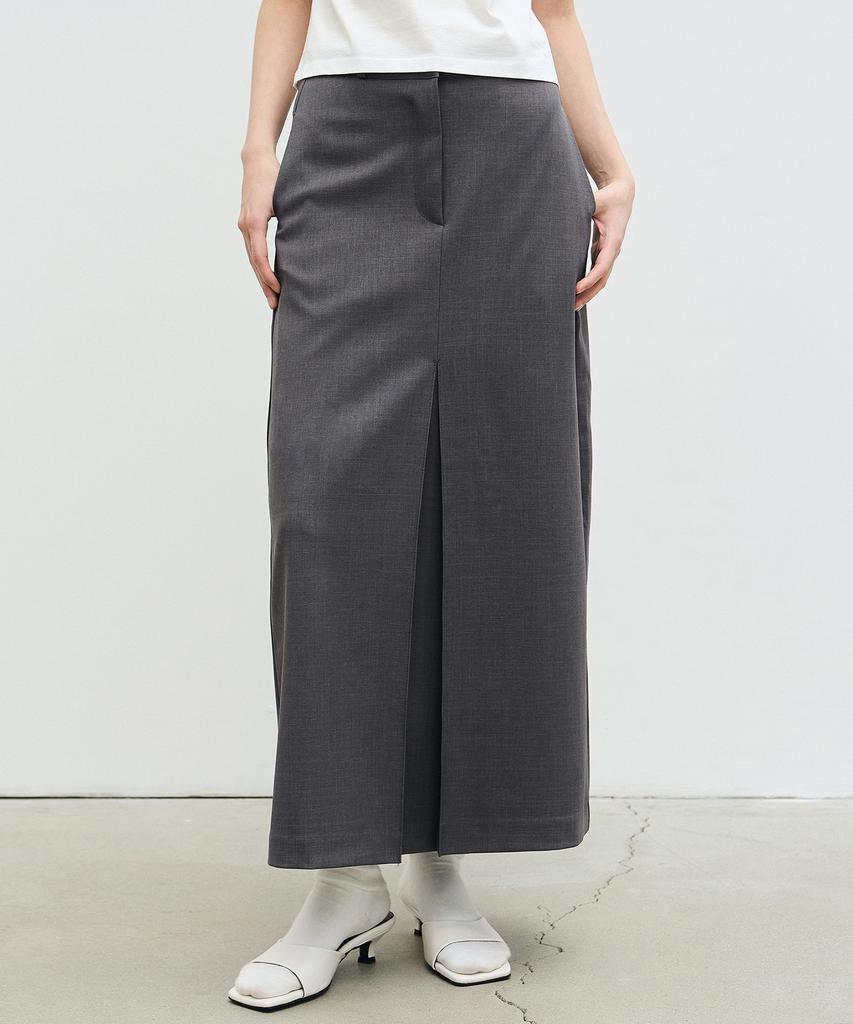 Nigaennikol Box Pleated Long Skirt_Gray