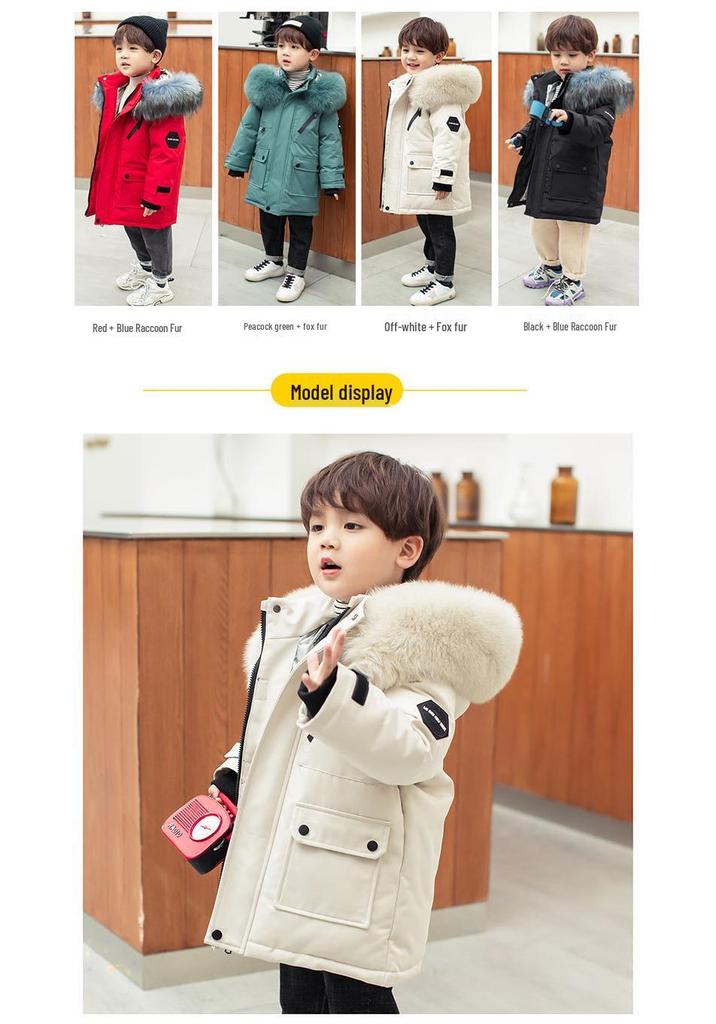 Boys' 2023 Mid-Length Winter Jacket: Thickened Cold-Weather Wear for Small and Medium Children