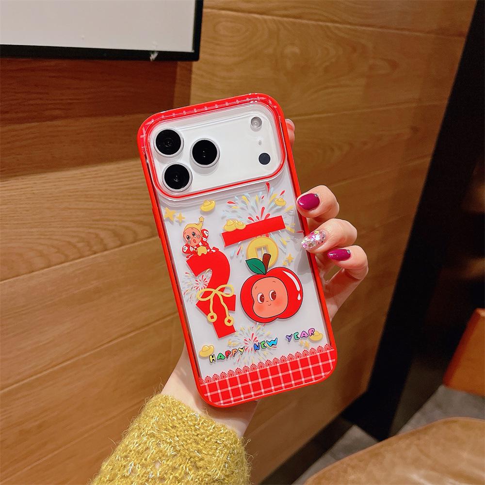 Cartoon Red Star iPhone 14/13 Pro Max Case, New Year Edition, Anti-Fall Protection