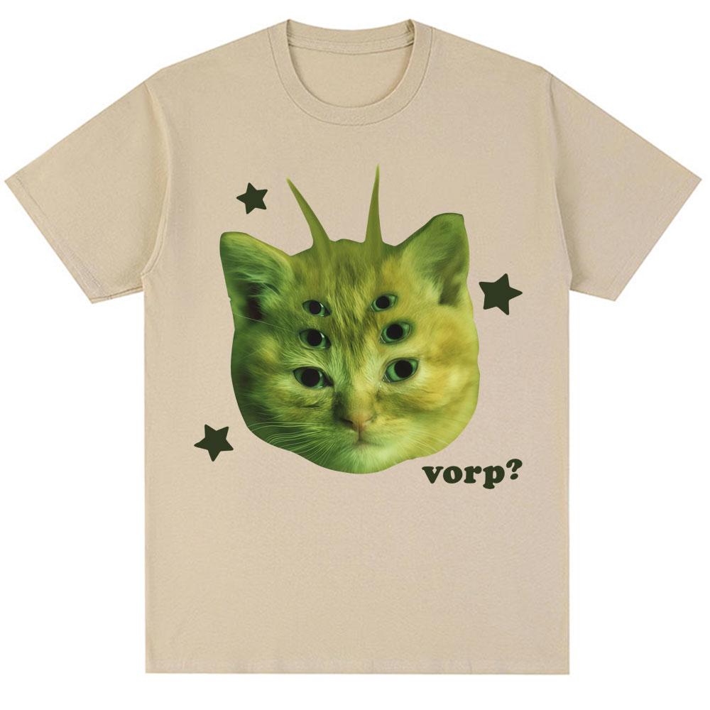 Funny Alien Cat Vorp Meme Graphic T-shirts Men Women Humor Joke Vintage T-shirt Oversized Cotton Casual Summer Kawaii T Shirts