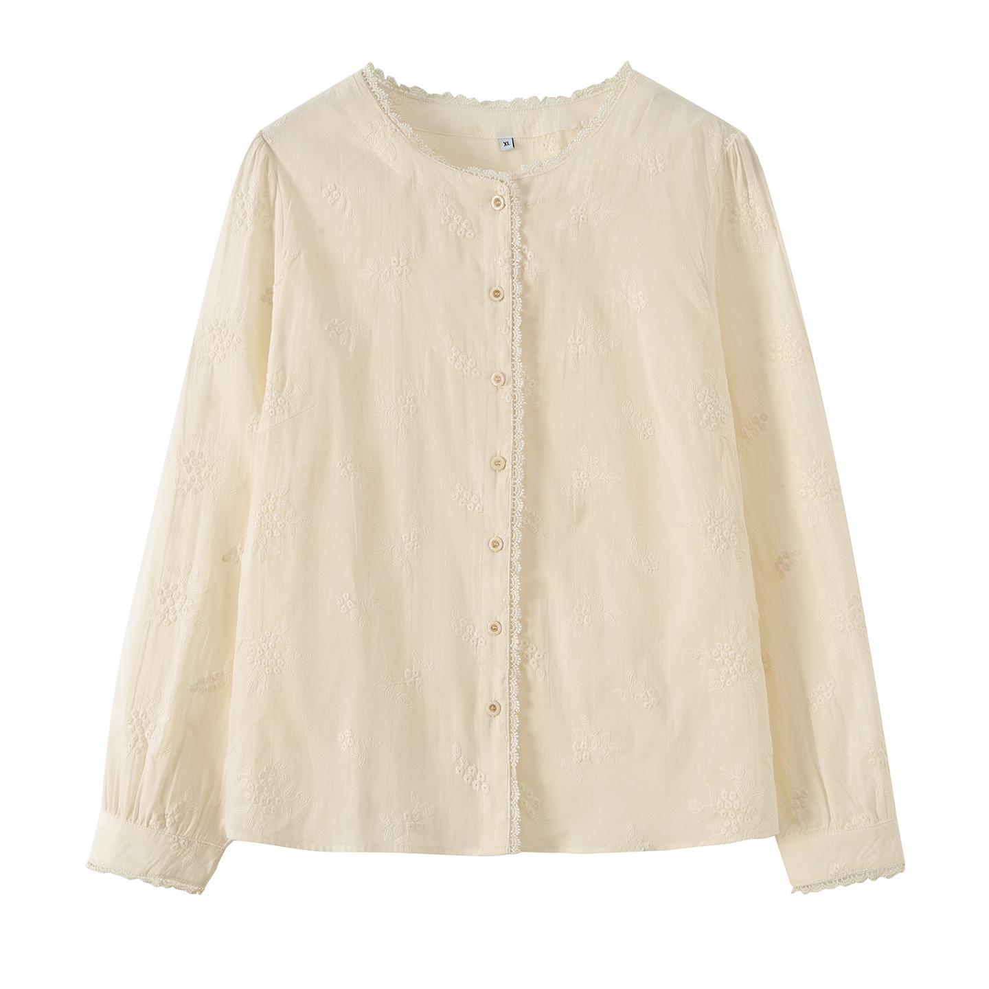 Zhi Xuan Plus Size Sweet Embroidered French Style Round Neck Shirt for Women - 2026 Spring Collection 4XL (191-220 lbs) абрикосовый