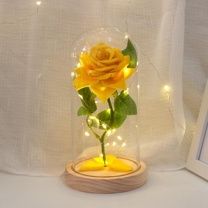 LED light single rose glass cover ornament Valentine's Day birthday gift for lover eternal flower