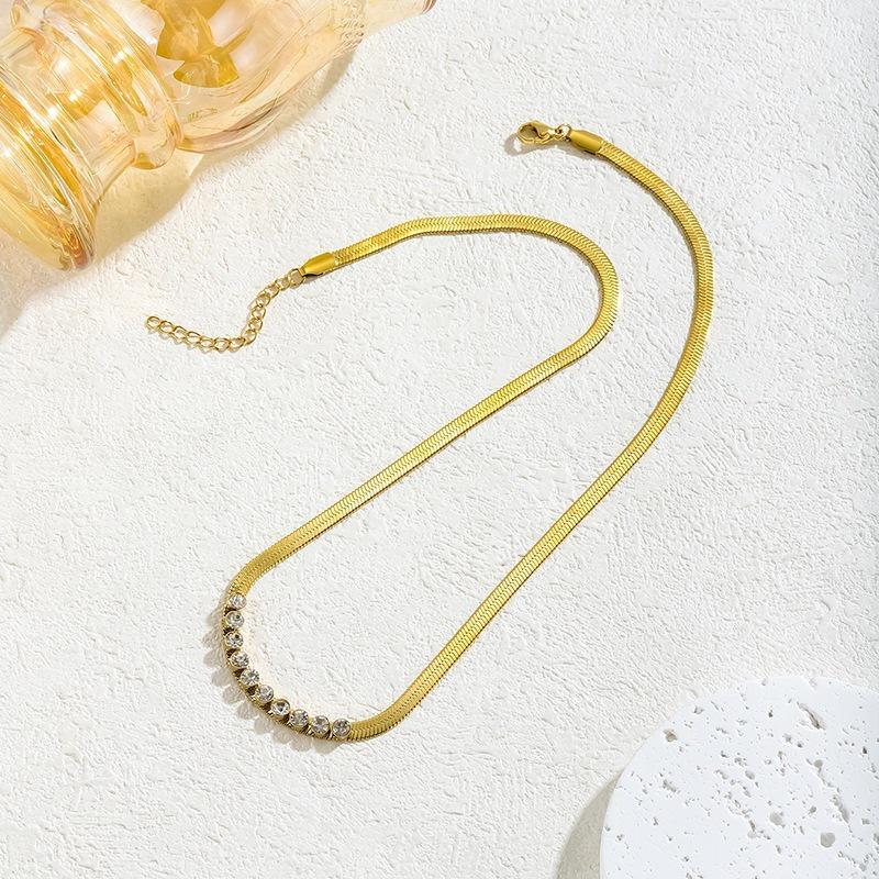 Women's European & American INS Style Colored Diamond Stainless Steel Necklace with 18K Gold Snake Chain - Versatile Niche Design.