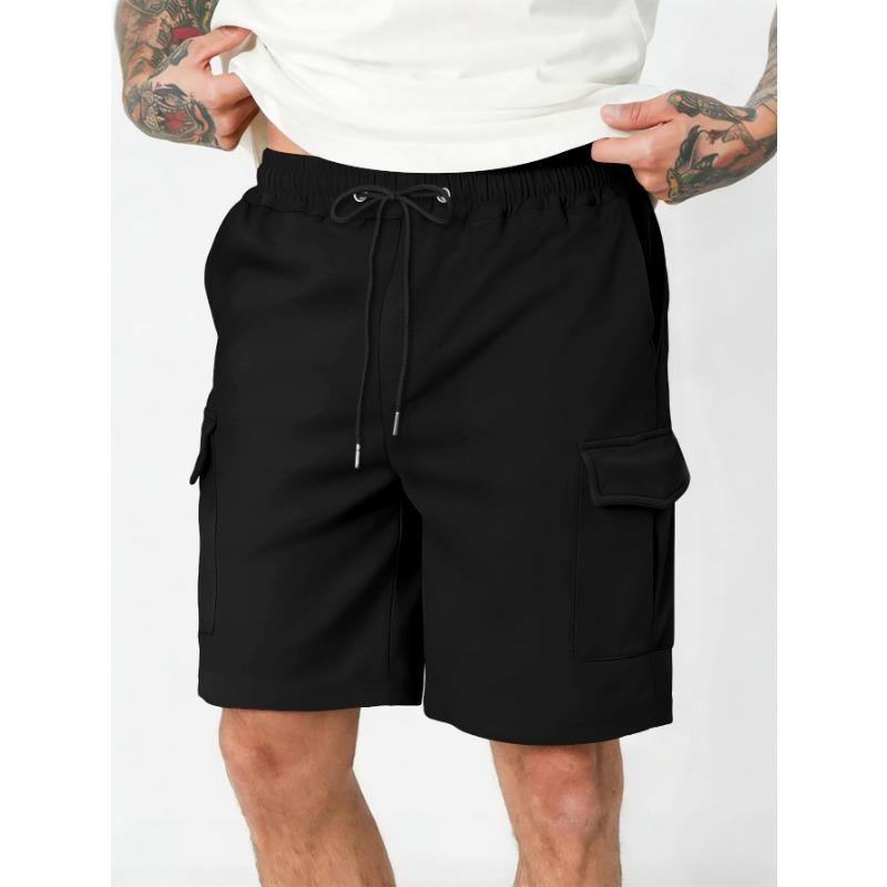 

Men s Navy Blue Cargo Shorts Drawstring Waist Multi-Pocket Casual Summer Streetwear Knee Length S чорний