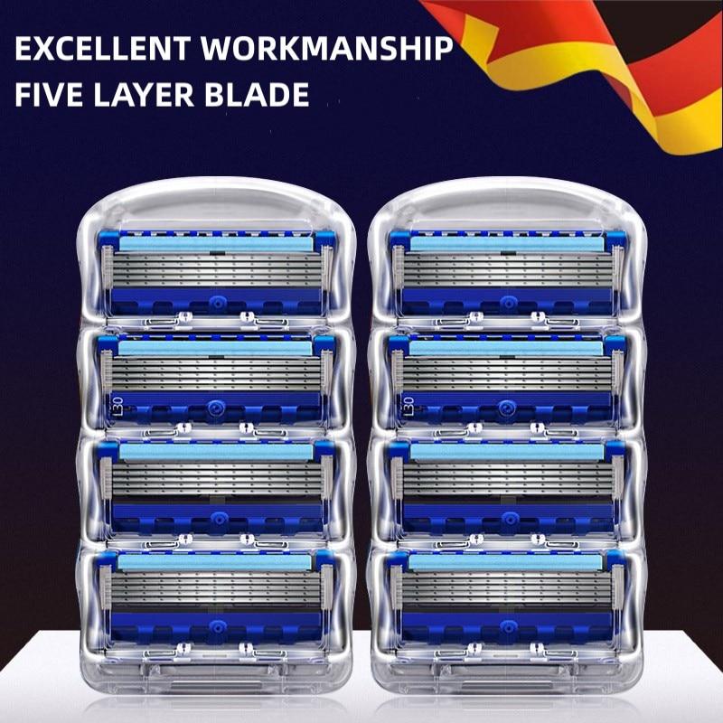 Manual Shaving For Men Replace Head Five Layer Blade Eight Comfortable Shaving Blades The Latest Blue No Skin Damage Uncharged