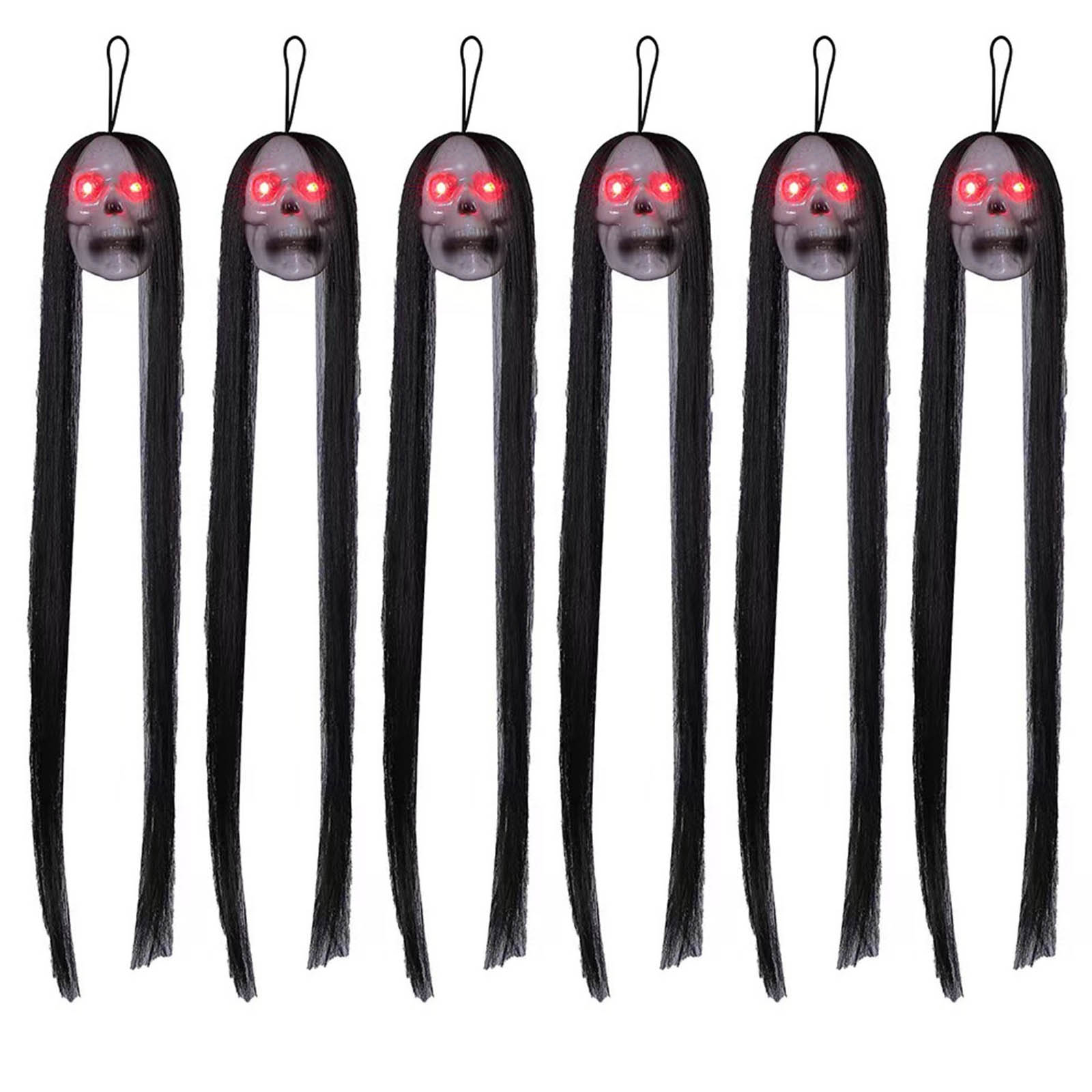 

Подвесной призрак Хэллоуин внутреннее украшение жуткий светящийся длинный волос призрак фестиваль светящийся череп призрачная комната декор 6 шт