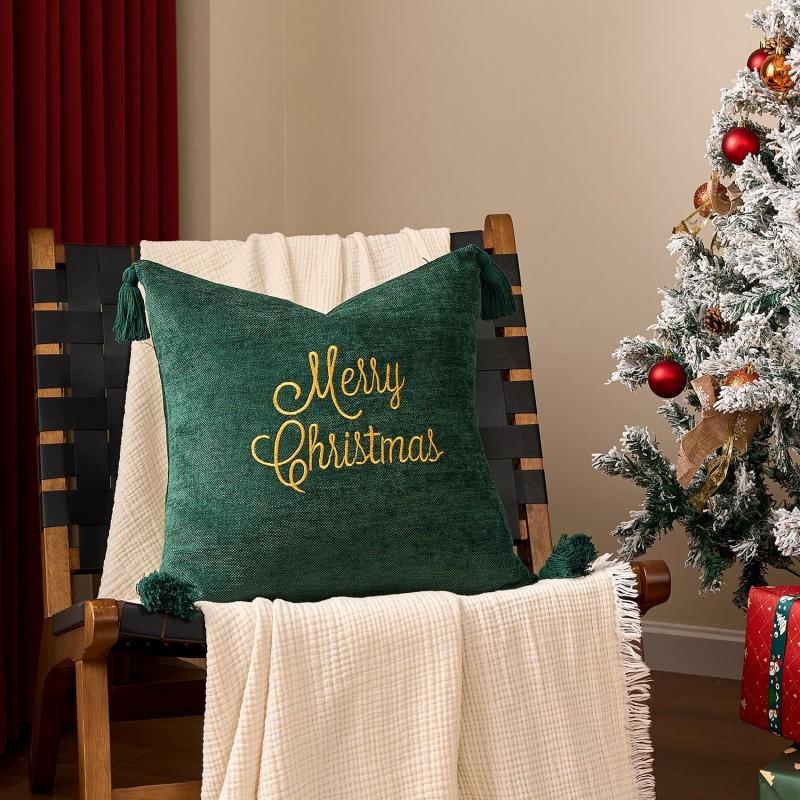 Soft Square Merry Christmas Snowflake Throw Pillow Covers Embroidery Cushion Case for Home Sofa Bed Chair Decor