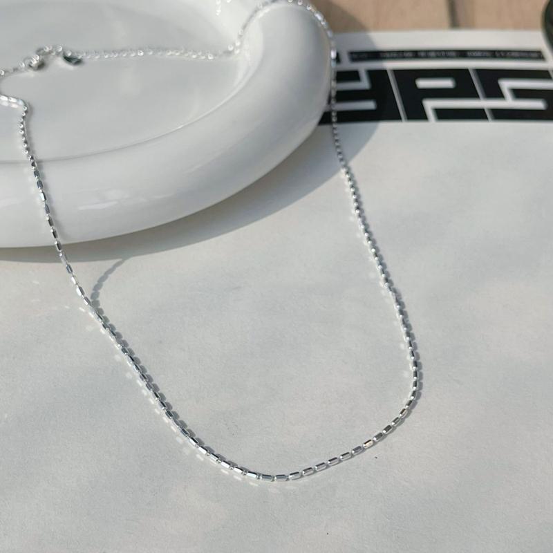 925 Silver Necklace With Simple Geometric Beads Choker Shiny And Delicate Collarbone Chain For Women Fashion Jewellery