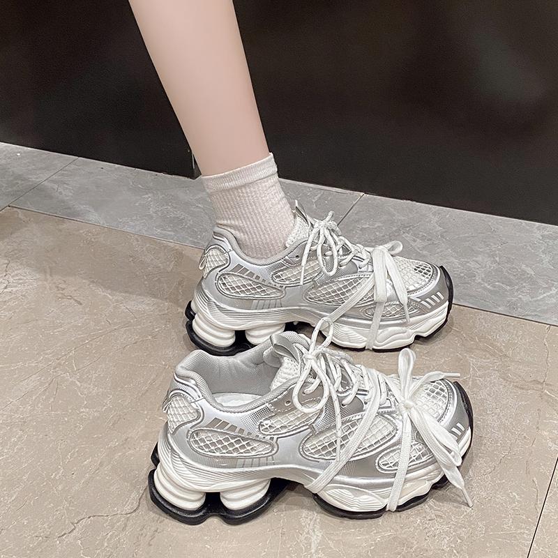 

Fashion Women s Thick Sole Breathable Casual Sports Shoes Silver Dad Sneakers Spring Summer New Style Increased Height Street Fashion 40 серебряный