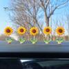 Non Residual Adhesive Ornaments 5Pcs Wobble Sunflower Car Dashboard Decor, Resin Spring Flower Ornament Interior Decoration Flowers with Slip