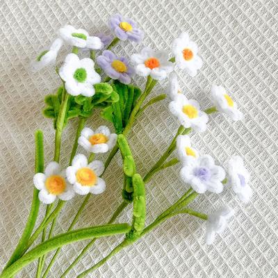 3Pcs Artificial Daisy Pipe Cleaner Flower Twisting Stick Table Decorations Finished Handmade Chenille Stems Bouquet