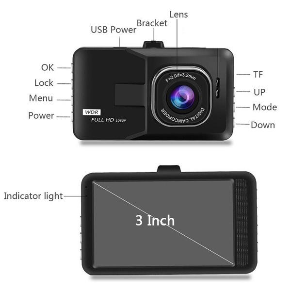 3 Inch Dash Cam Car DVR Video Recorder HD 1080P Cycle Recording Night Vision Wide Angle Driving Recorder Dashcam Video Registrar