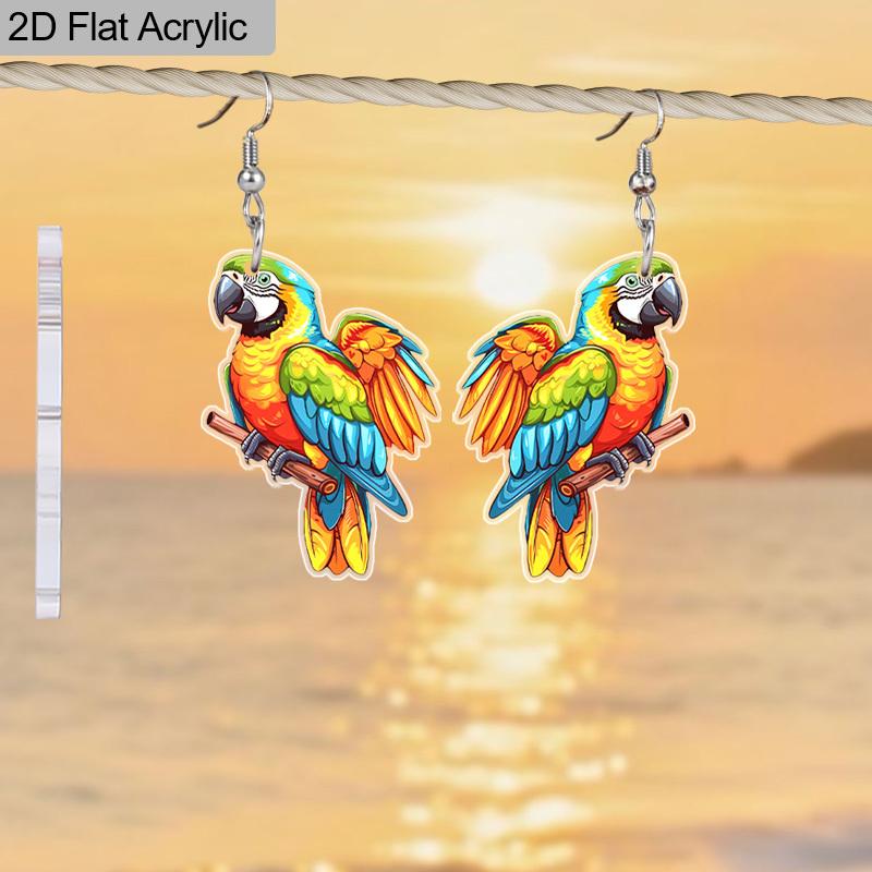 2D Flat Animal Earrings Colorful Parrot Pattern Acrylic Pendant Earrings Birthday Accessories Gift