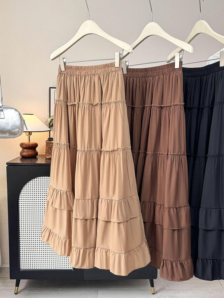 Women's Draped Ruffle Lace Skirt - Loose Hem Vacation Umbrella Skirt for Spring/Summer 2026