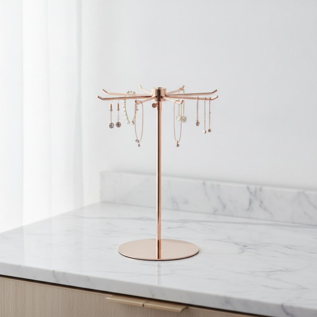 Tangletangle-Resistant Rotating Jewelry Organizer Rose Gold Display
