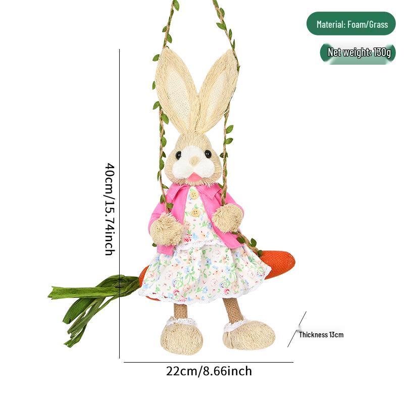 Handmade Easter Grass Rabbit Ornament - Cute Simple Decor for Desktop, Window Displays, and Kindergartens