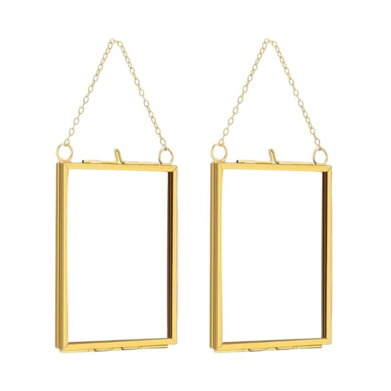 2Pcs Square Metal Glass Photo Frame Wall Hanging Natural Dried Flower Holder Display Frame For Living Room Decoration
