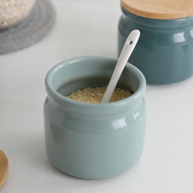 Keramik-Gewürzgläser-Set mit Bambustablett – Salz-, Öl-, Gewürzbehälter für die Küche