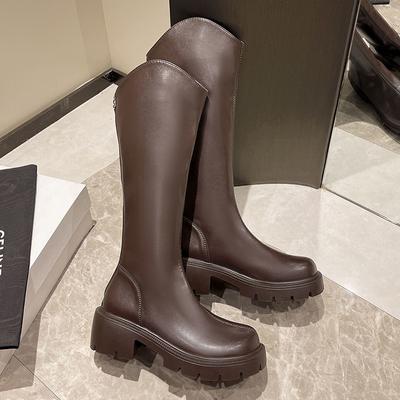 Fashion Ladies Elegant Boots Round Head Solid Color Slip-On 2024 Hot Sale New Autumn Winter Wear Resistant Women Knee Length Shoes