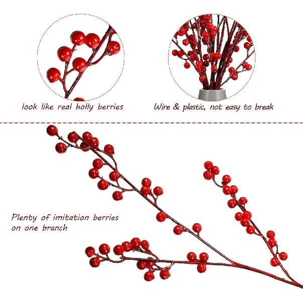 WILLBOND Artificial Red Berry Stems 21.6 Inch Christmas Red Berries Holly Berry Branches for Christmas Tree New Year Decor DIY Craft (8, Simple