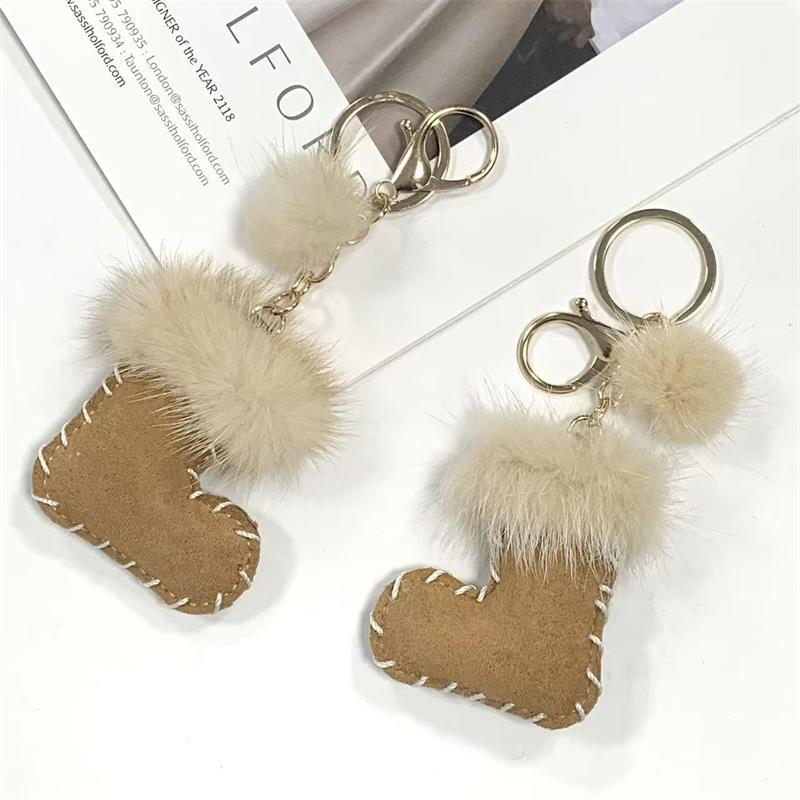 Mink Pom-Pom Fluff Ball Snow Boot Keychain Pendant Women  Accessory Phone Chain Backpack Hanging Girls Keyring Bag Charms