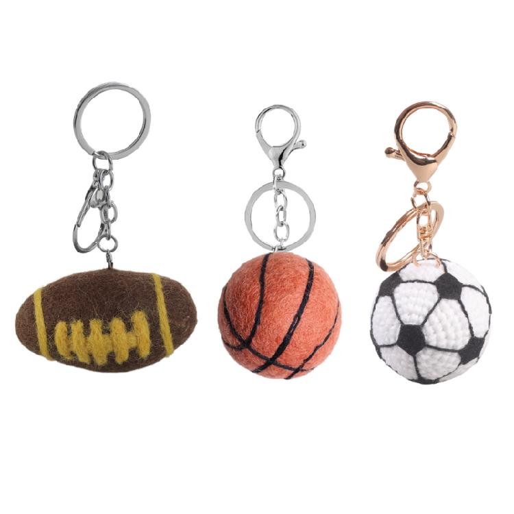 Colorful Felt Balls Keychain Handmade Rugby/Basketball/Football Pendant Keyring for Sports Lovers Trendy Accessories