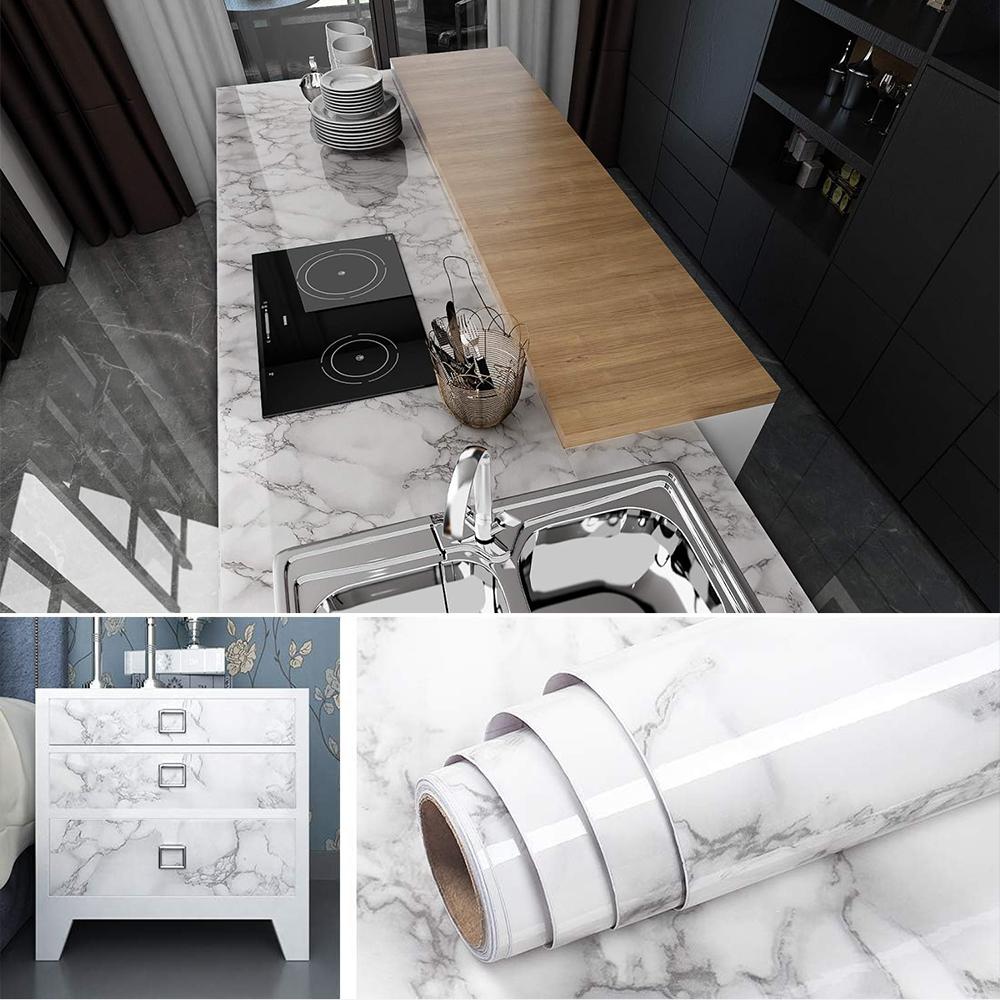 PVC Thickened Waterproof And Oil-proof Marble Wallpaper Self-adhesive Sticker Bathroom Cabinet Cooktop Desktop Decorative Film