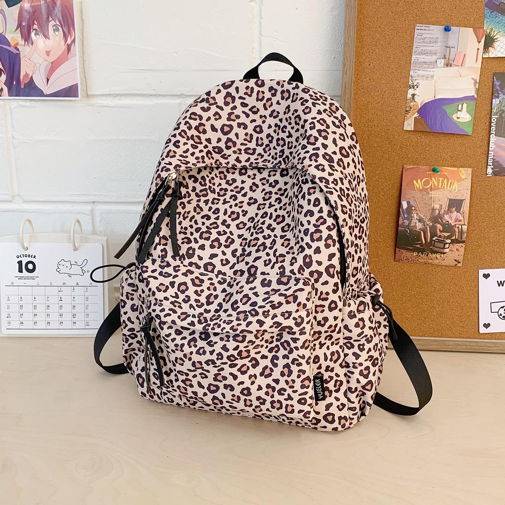 Schoolbag Schoolbag Female Korean Version Ullzang Middle School Student High Value Ins Lightweight Leopard Print Backpack Nylon Anti-splashing 