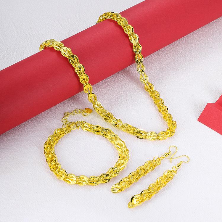 Ensemble de bijoux pour femmes plaqué or Vietnam Queue de phénix des sables (Bracelet, collier, boucles d'oreilles)