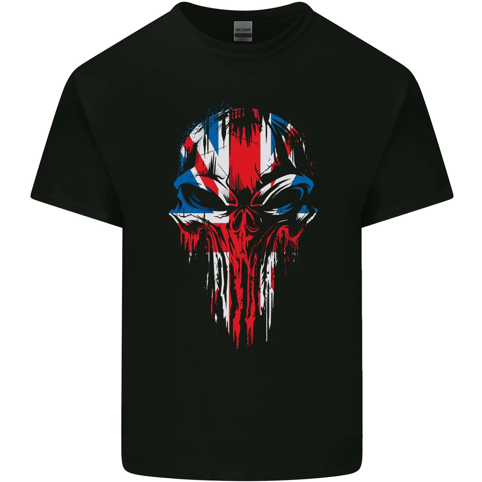 Union Jack Flag Skull Gym MMA Biker Britain Kids T-Shirt Childrens 3XL
