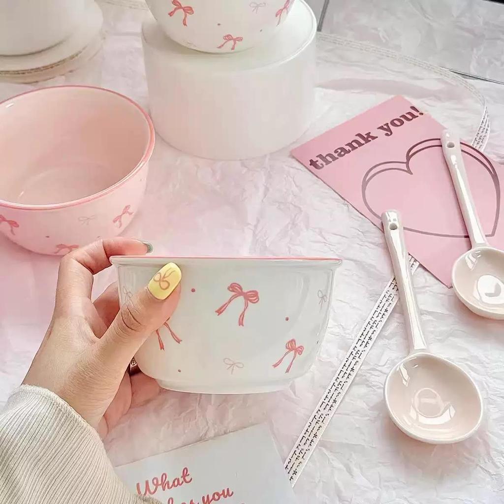 Bowl with Bowknot Ceramic Rice Bowl & Plate Set: Stylish Tableware