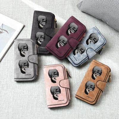 Gothic Skull Print Long Wallet Large Capacity Card Holder Portable Durable Daily Use Purse for Men