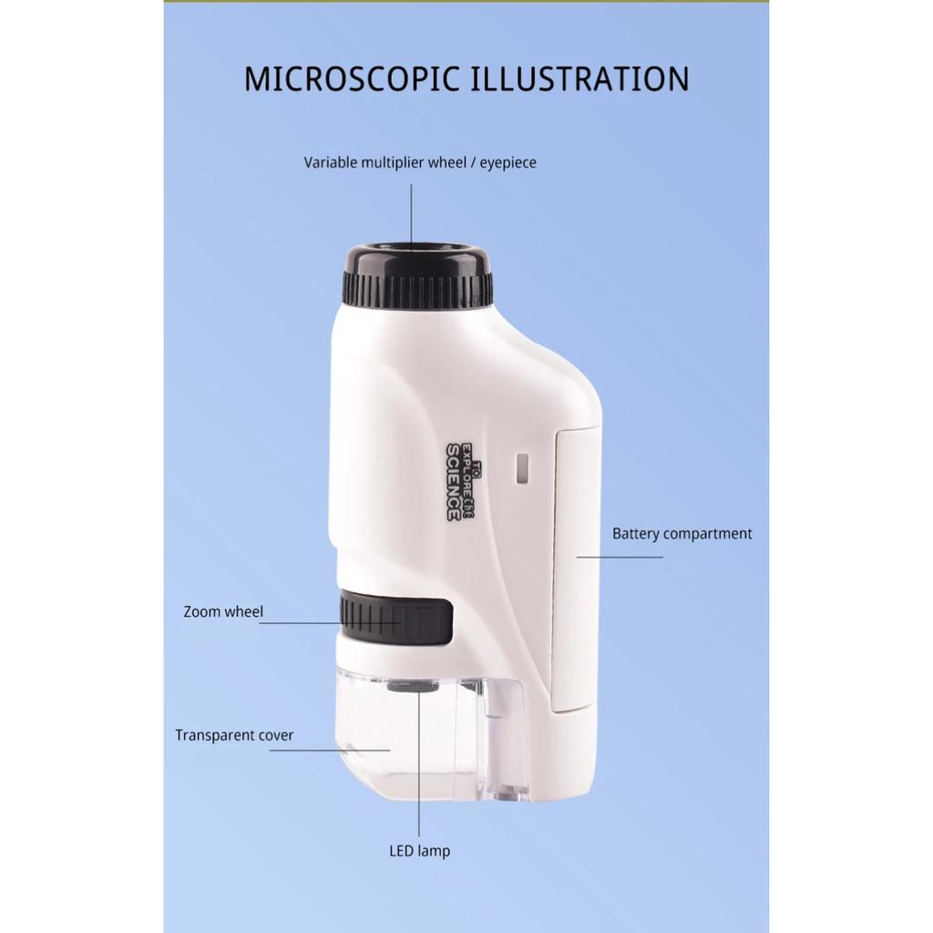 Mini Pocket Microscope Kit 60 To120x Portable Laboratory Microscope with LED Light for Kids Science Experiment Utensils