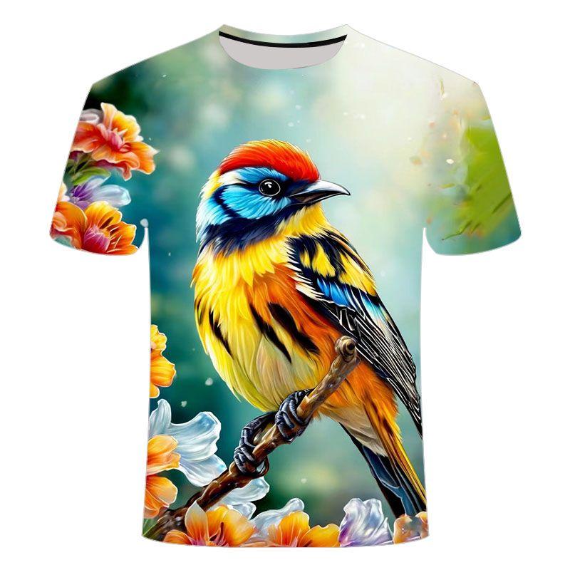 

2024 лето новый птичий язык серия цветов 3D печать личность модный тренд мужчины и женщины короткие рукава 6XL