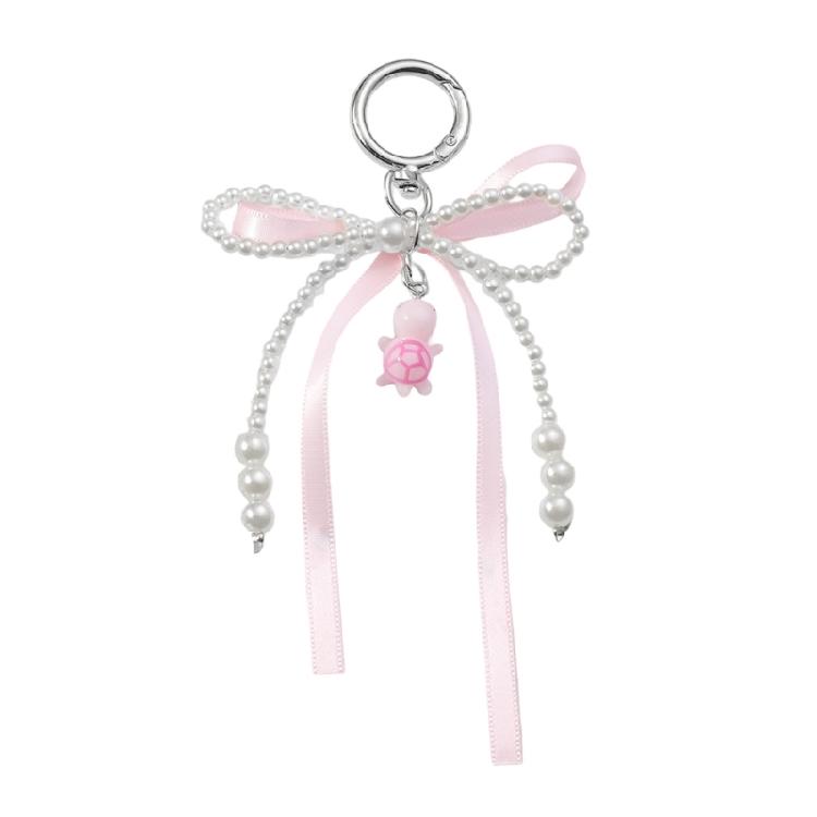 Versatile Ribbon Pearls Bowknot Key Rings with Turtles Pendant Charming Keychain Accessory for Backpacks and Purses