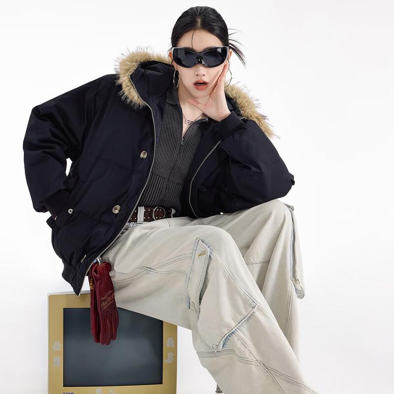 ICH MODE Women's Hooded Down Jacket with Fur Collar