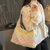 Star Print Frayed Denim Tote Bag Large Capacity Casual Shoulder Handbag for Women