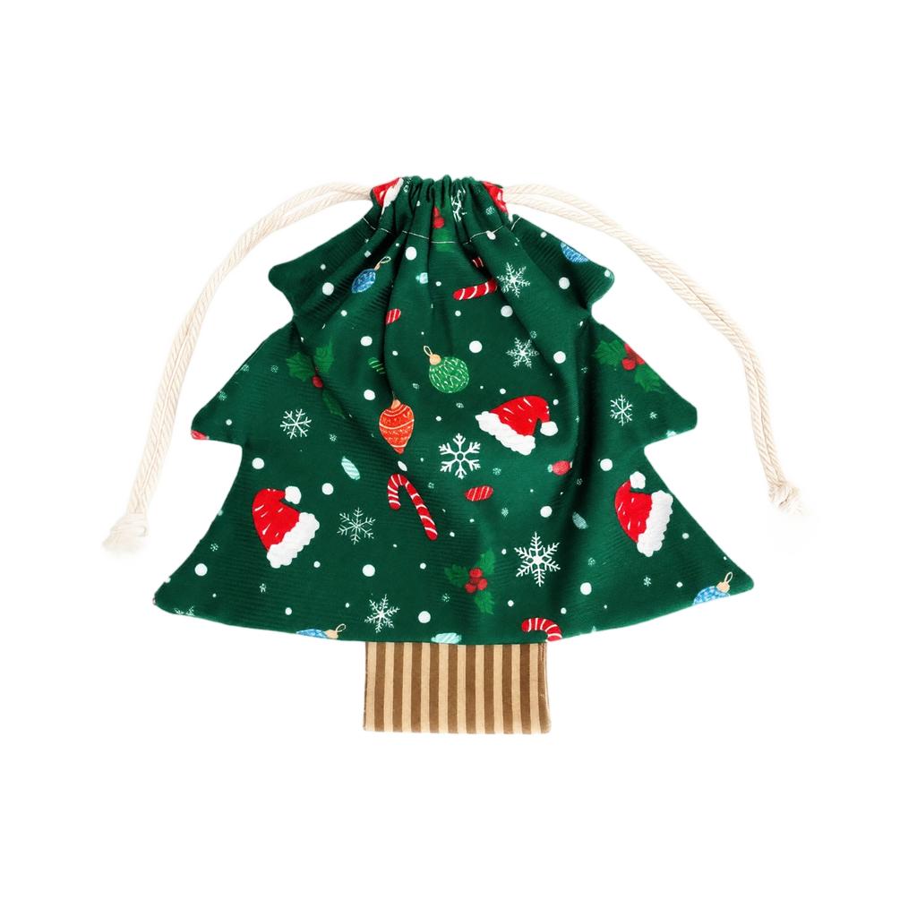 Christmas Tree Gift Bags, Printed Fabric Candy Storage Pouch for Holiday Party Decorations