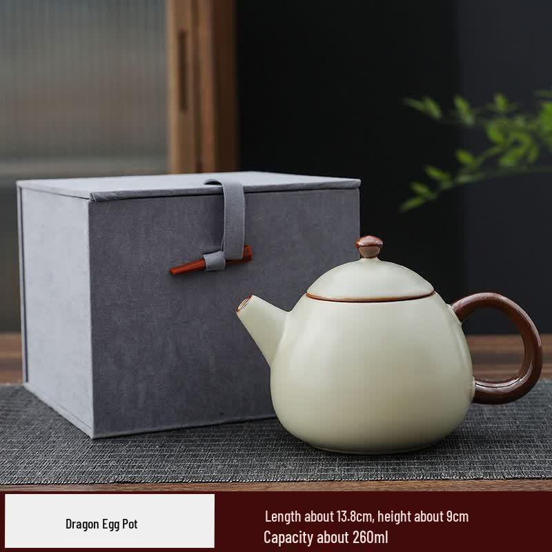 Ru Kiln Ceramic Dragon Egg Teapot with Crackle Glaze