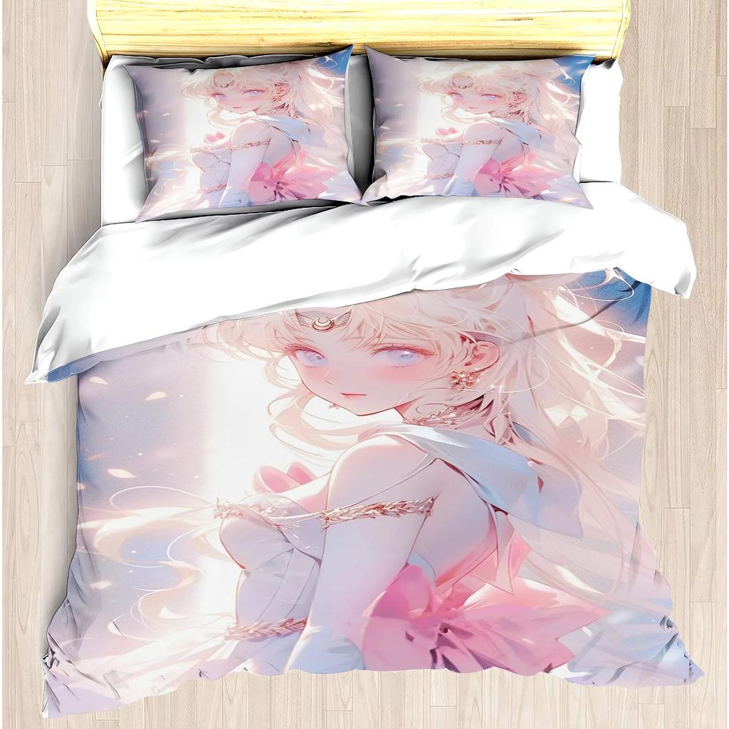 Mädchen Modern Bedrucktes Bettbezug-Set American Girl Lori Rosa Bett Tsukino Bunny Polstersets 3 Teile