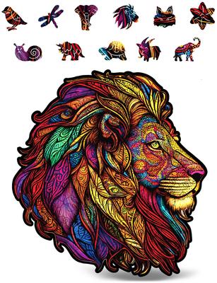 CRAFTHUB Puzzle-uri din Lemn – Puzzle-uri din Lemn cu Leu pentru Adulți și Copii – Formă de Animal, Jocuri de Familie, Idei de Cadouri pentru Femei și Bărbați, 121 Piese, A3