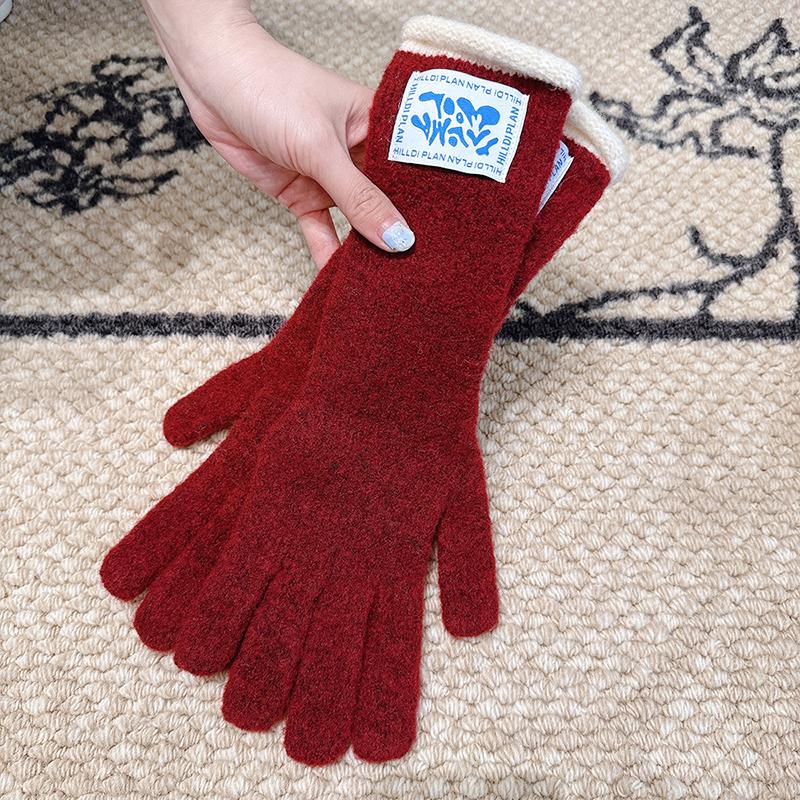 Winter Contains Wool Playful Touchscreen Design Gift Thickened Warmth Colorblock Comfortable Long Gloves Versatile Multi-Color