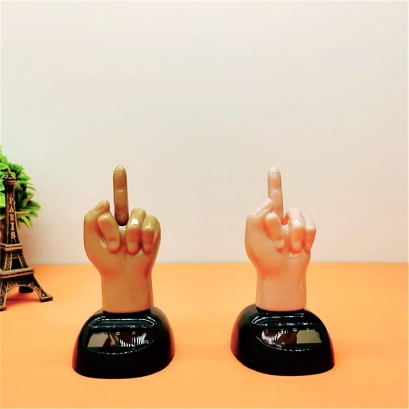 Solar Middle Finger Shakings Toy Car Dashboards Dancing Figure Toy Brown Creative Car Bobbleheads Decorative Ornament