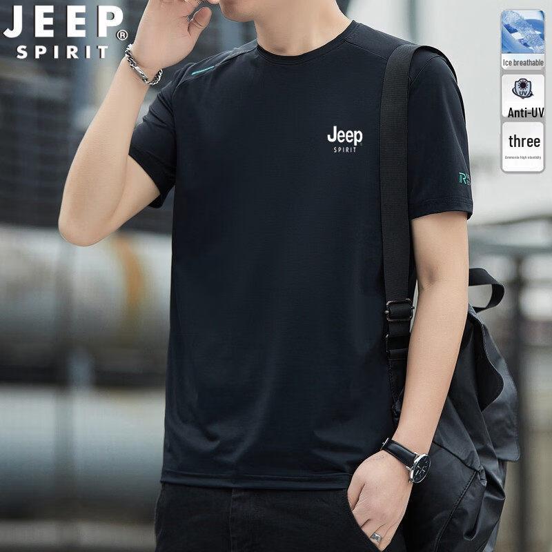JEEP SPIRIT Men s Ice Silk Quick-Dry High Elastic Breathable Short-Sleeve T-Shirt L