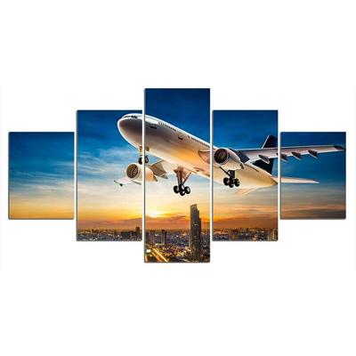 5 Stück Flugzeug Sonnenuntergang Skyline Dekor 5 Stück Gemälde Poster HD Druck Home Decor 5 Panel Raumdekor Leinwand Wand