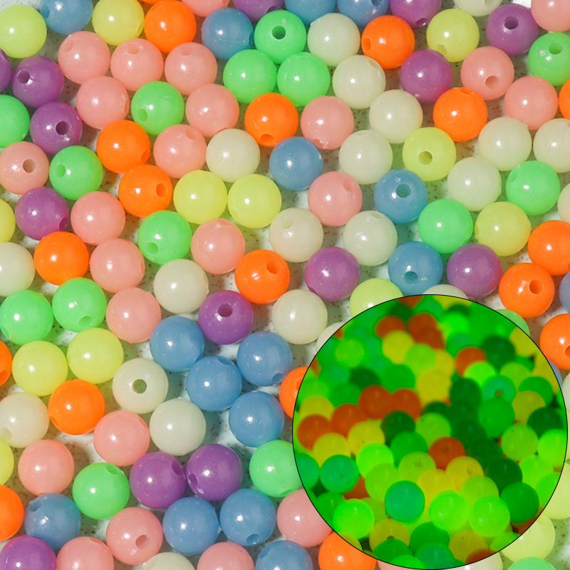 100Pcs/lot Luminous Round Acrylic Colorful 6/8/10mm Green Luminous Loose Spacer Beads For Jewelry Making DIY Bracelet Necklace