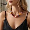 Multicolor Resin Bead Necklace Chunky Beaded Square Beads Bohemian Minimalist