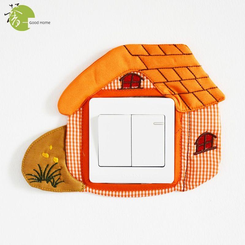 

High Quality!!! Cloth Switch Stickers Warm Embroider Switch Cover Stereo Switch Sticker (Farm) Orange roof Gingham Wall 8.5cm opening size